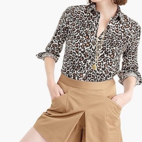 NWT J. Crew Linen Blend Leopard Print Slim-Fit Buttoned Shirt Blouse Top - Picture 12 of 13